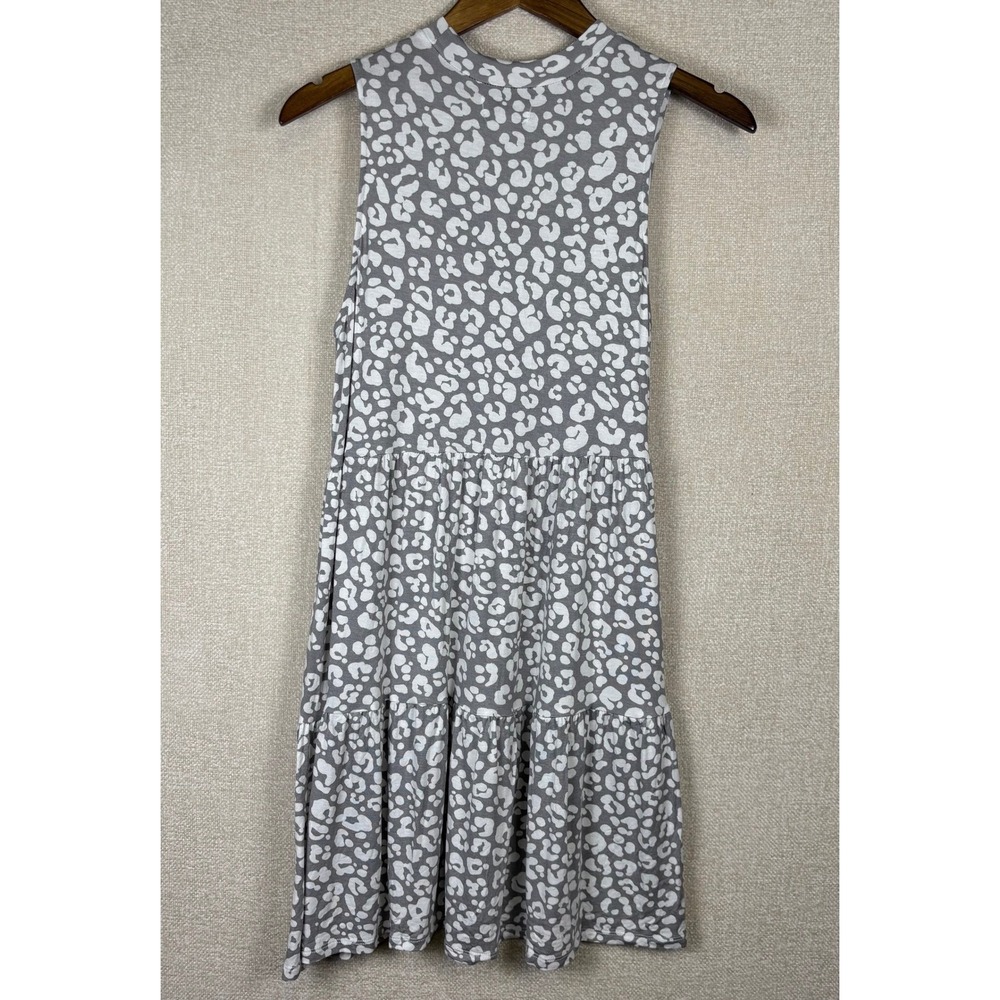 Mud Pie Womens Small Grey White Leopard Print Tiered Babydoll Dress Mock Neck - Picture 2 of 8